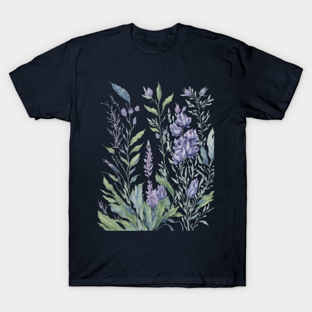 Lilac Wildflowers Watercolor T-Shirt by Art-Julia